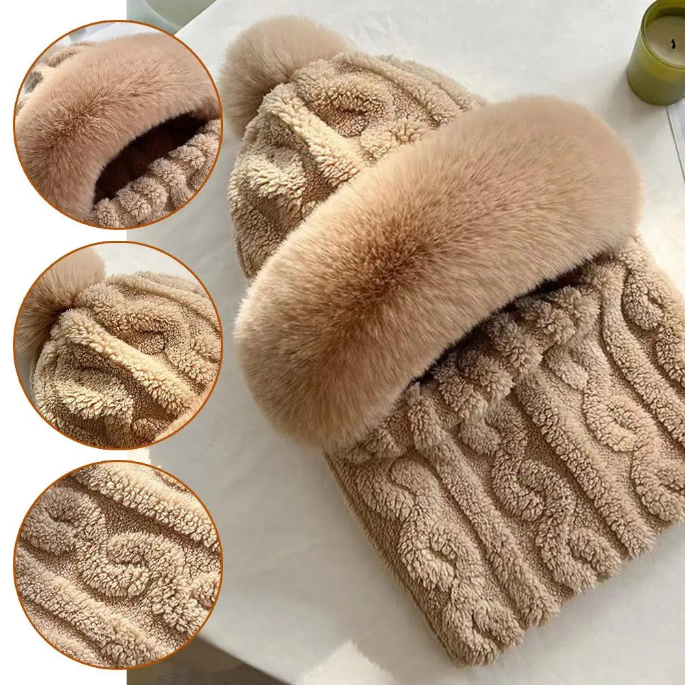 Women's Plush Hooded Winter Beanie | Windproof Fleece Hat Hooded Winter Beanie QXL