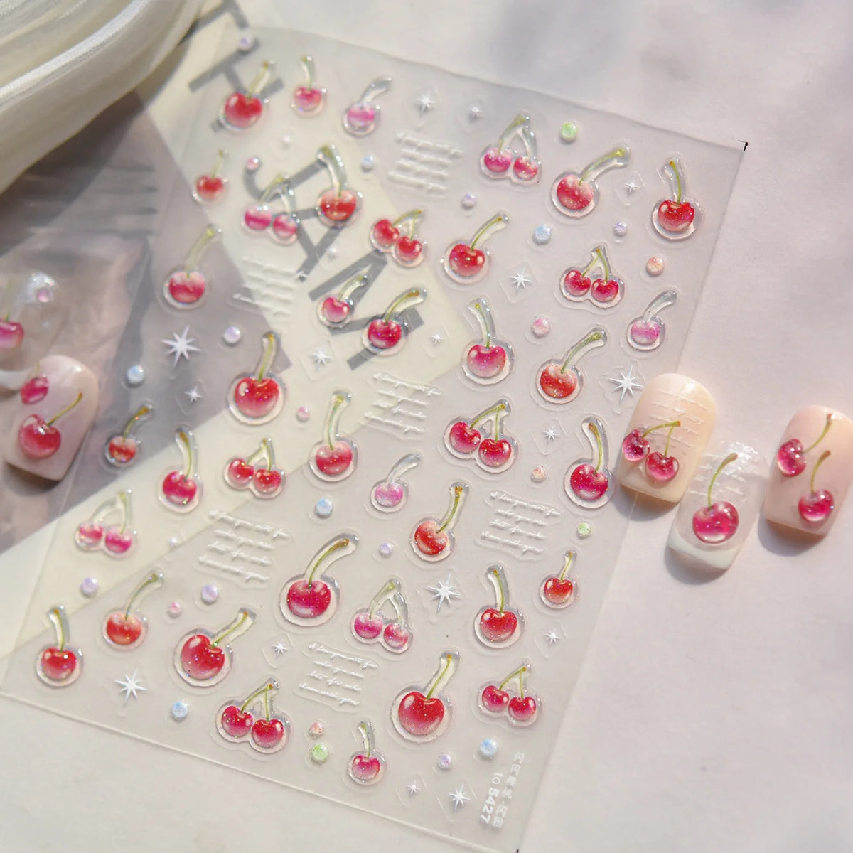 5D Summer Fruit Nail Stickers – Cherry Jelly Pink DIY Decals Nail Art Stickers QXL