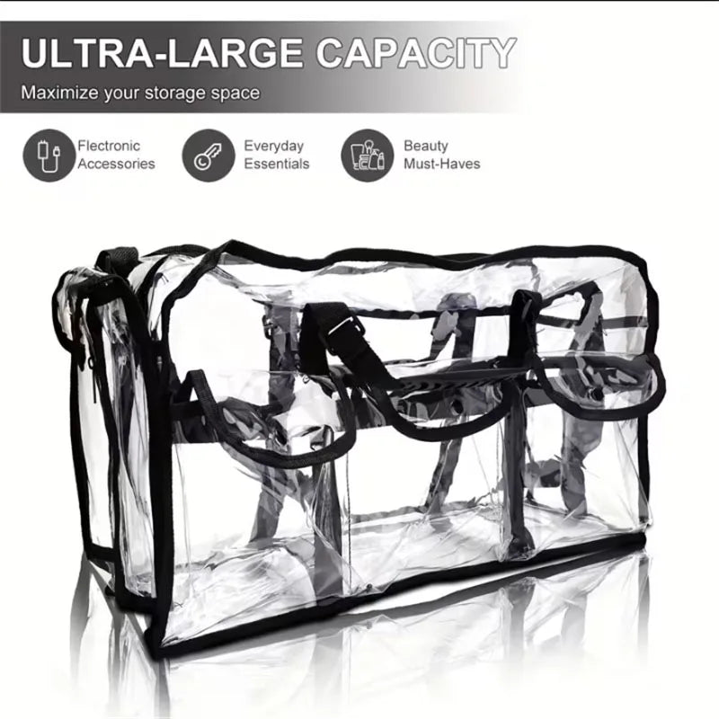 Large Clear Makeup Bag | Travel Cosmetic Organizer & Shoulder Bag Cosmetic Organizer Bag QXL