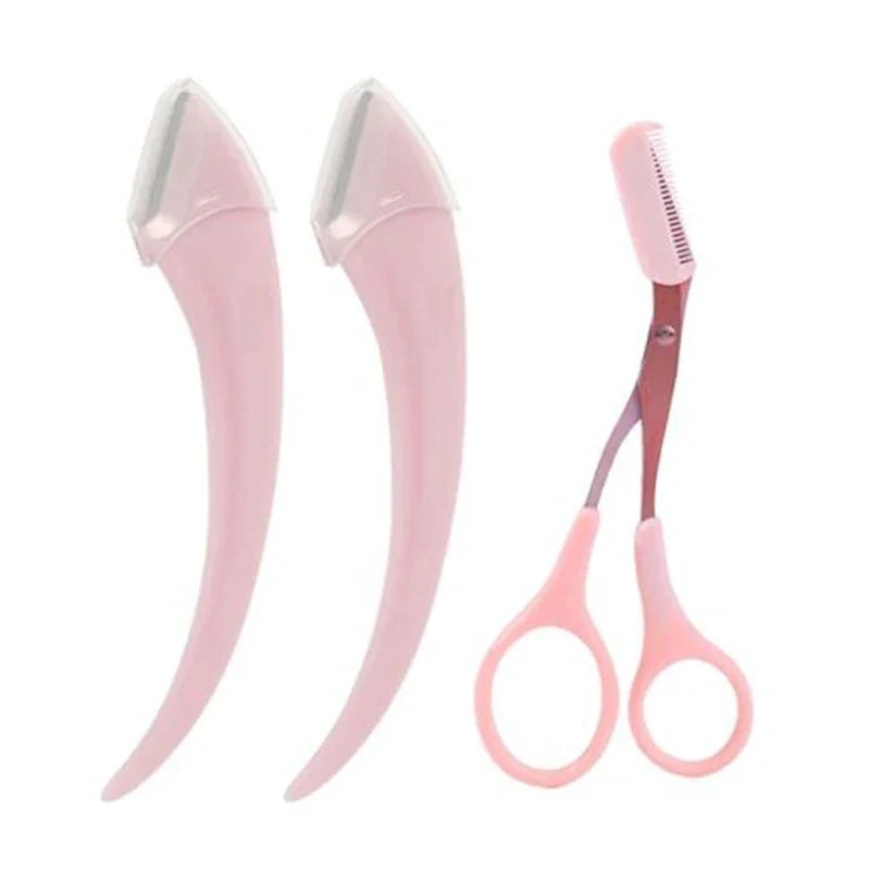 Eyebrow Trimmer Razor with Comb | Brow Shaping Knife Set Eyebrow Trimmer Razor QXL m27 Pink-Set2