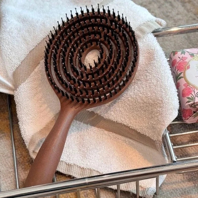 Boar Bristle Round Detangling Hair Brush | Volume & Scalp Round Hair Brush QXL