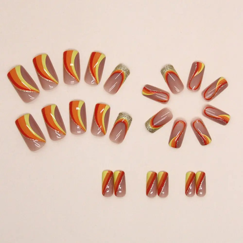 24-Pc Long Square Press-On Nails | Glitter Aurora Y2K Flowers Press-On False Nails QXL