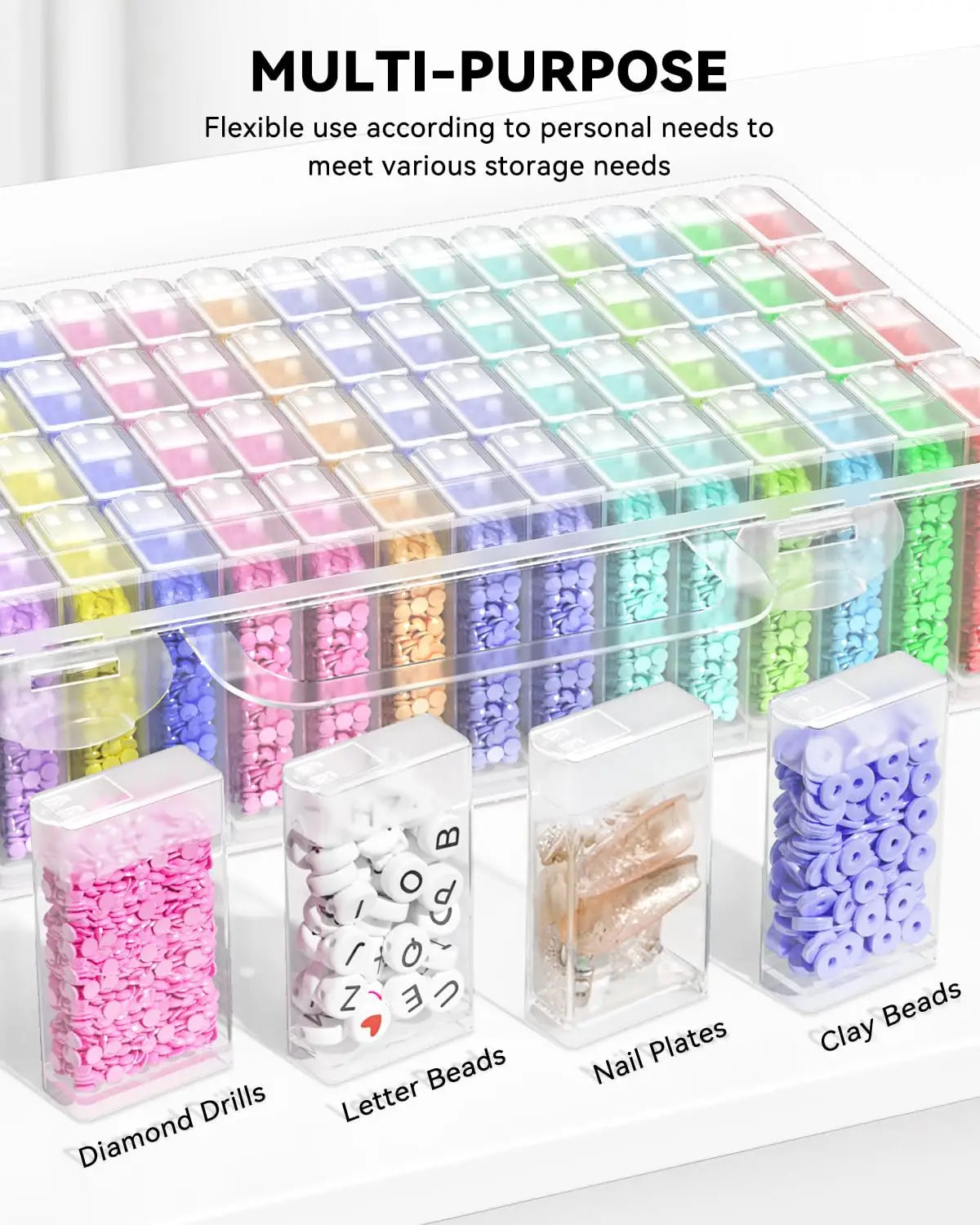 64-Compartment Transparent Bead & Diamond Painting Storage Box Craft Bead Organizer QXL