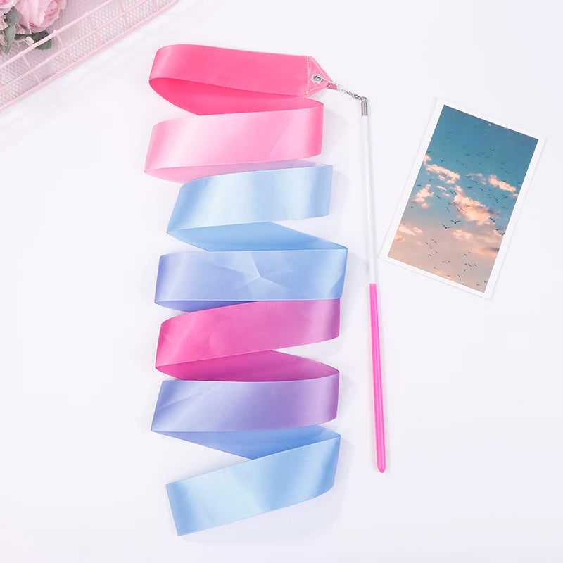 2M Rhythmic Gymnastics Dance Ribbon Twirling Wand | Rainbow Gymnastics Dance Ribbon QXL