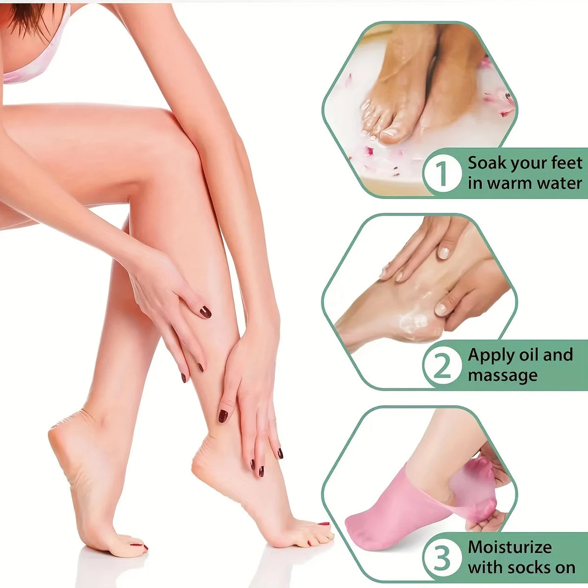 2-Pack Silicone Gel Socks for Dry Cracked Feet | Moisturizing Moisturizing Foot Socks QXL