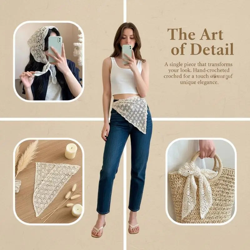 Lace Hollow-Out Triangle Hair Scarf & Waist Hip Wrap Lace Scarf Wrap QXL