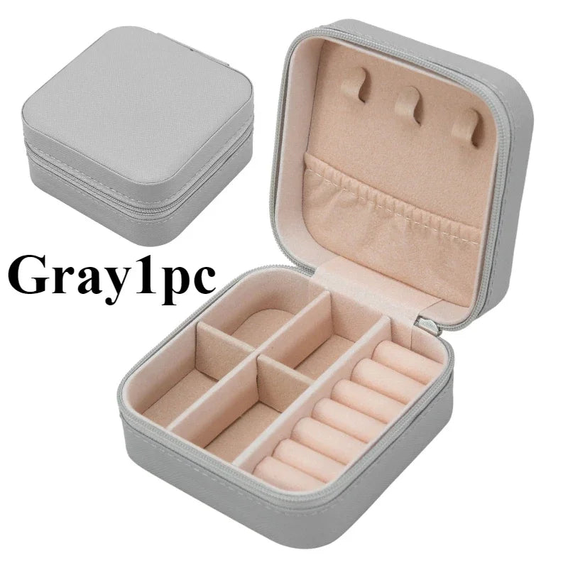 Faux Leather Travel Jewelry Box | Earrings, Rings & Necklace Jewelry Storage Box QXL Gray 1pc