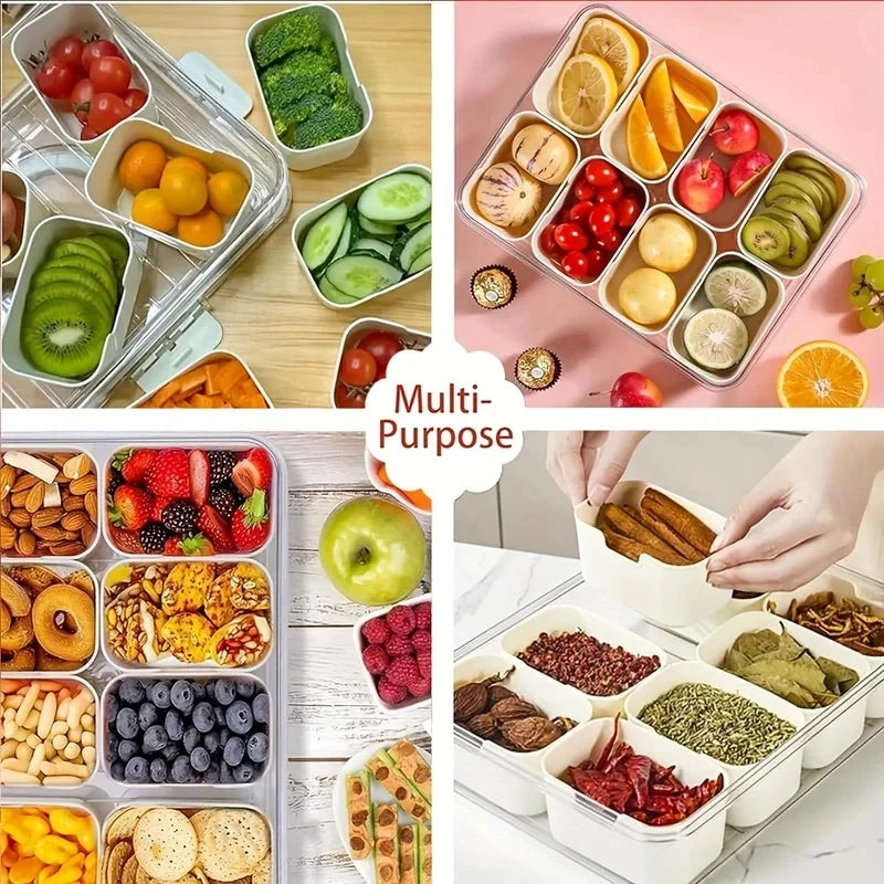 8-Grid Snack Box with Lid | Portable Charcuterie Organizer Food Storage Container QXL