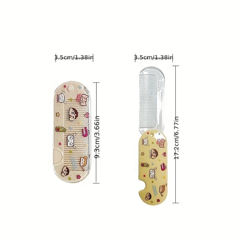 Cartoon Folding Pocket Comb with Mirror | Mini Travel Folding Pocket Comb QXL