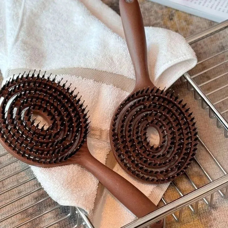 Boar Bristle Round Detangling Hair Brush | Volume & Scalp Round Hair Brush QXL