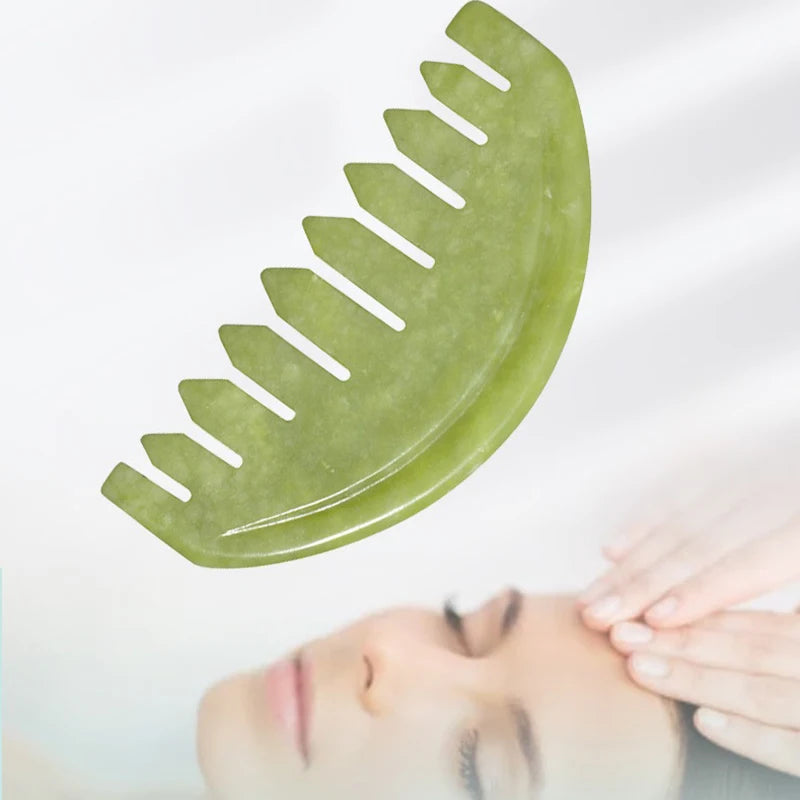 Jade Wide-Tooth Massage Comb | Gua Sha Head & Neck Tool Jade Massage Comb QXL