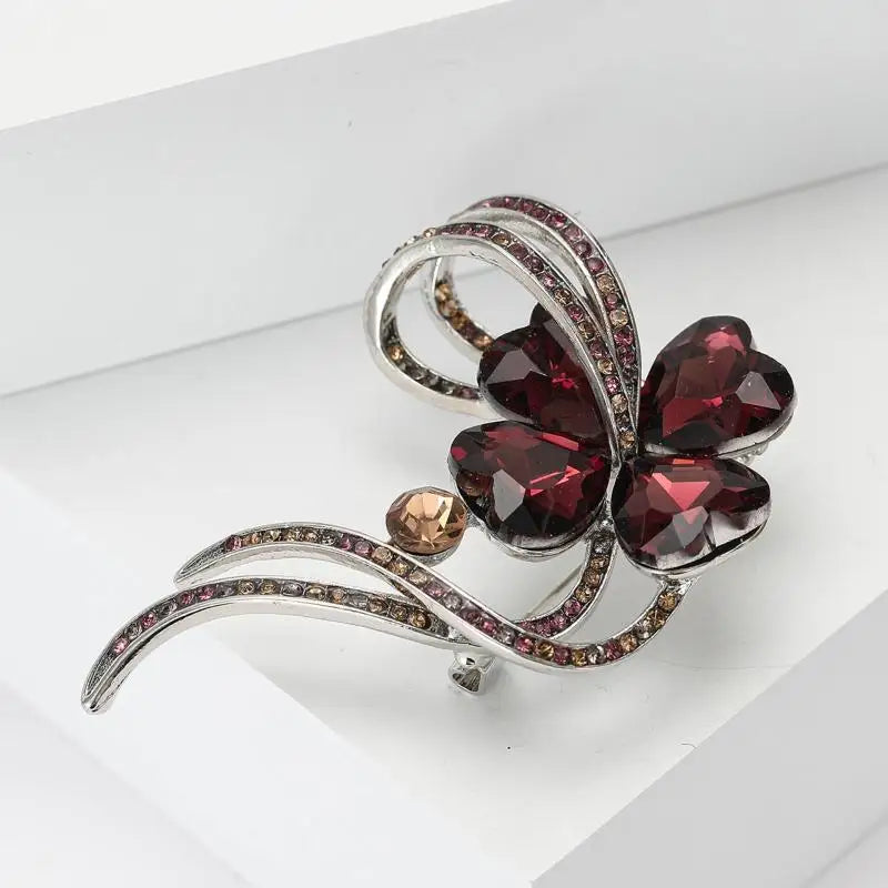 Rhinestone Crystal Four Leaf Clover Brooch for Women Fashion Brooch Pin QXL