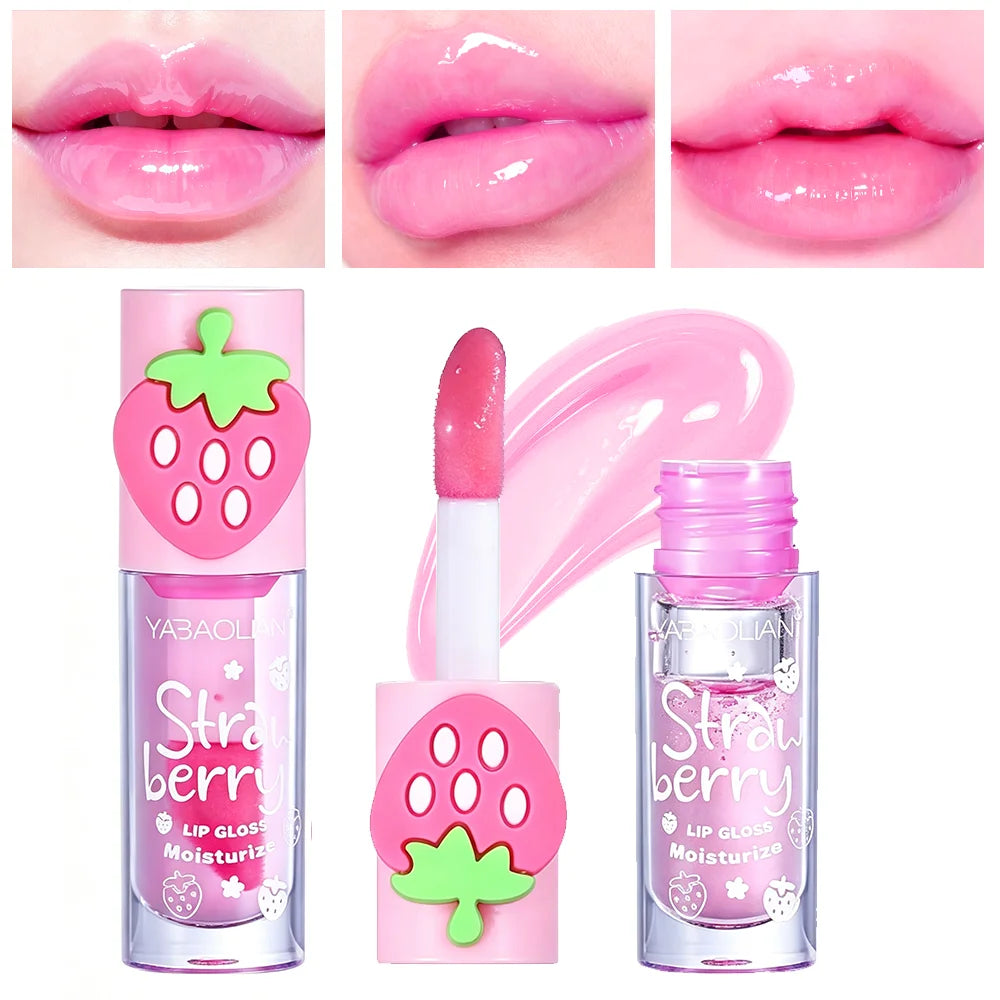 3D Strawberry Lip Gloss | Mirror Jelly Hydrating Lip Oil Lip Gloss QXL