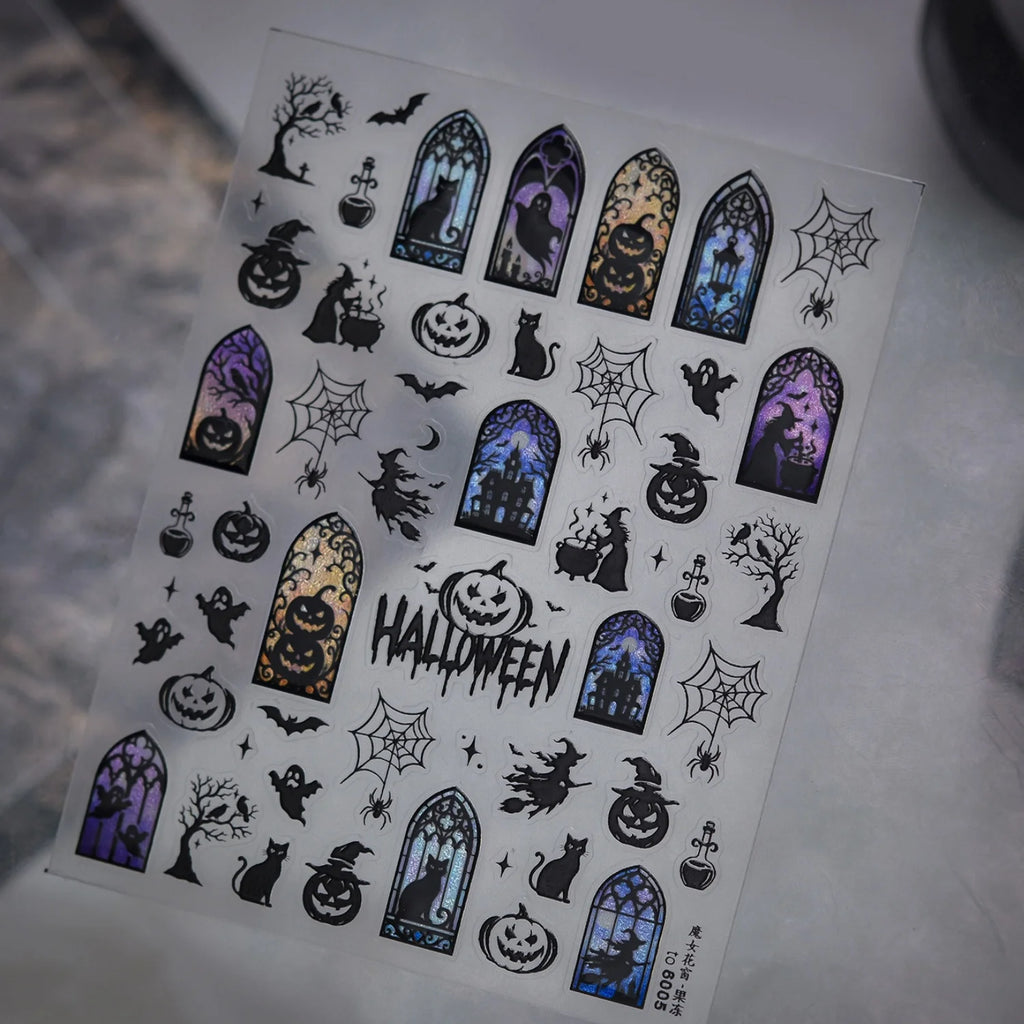 Halloween Gothic 5D Nail Stickers – Pumpkin Bat Spider Web Nail Art Stickers QXL