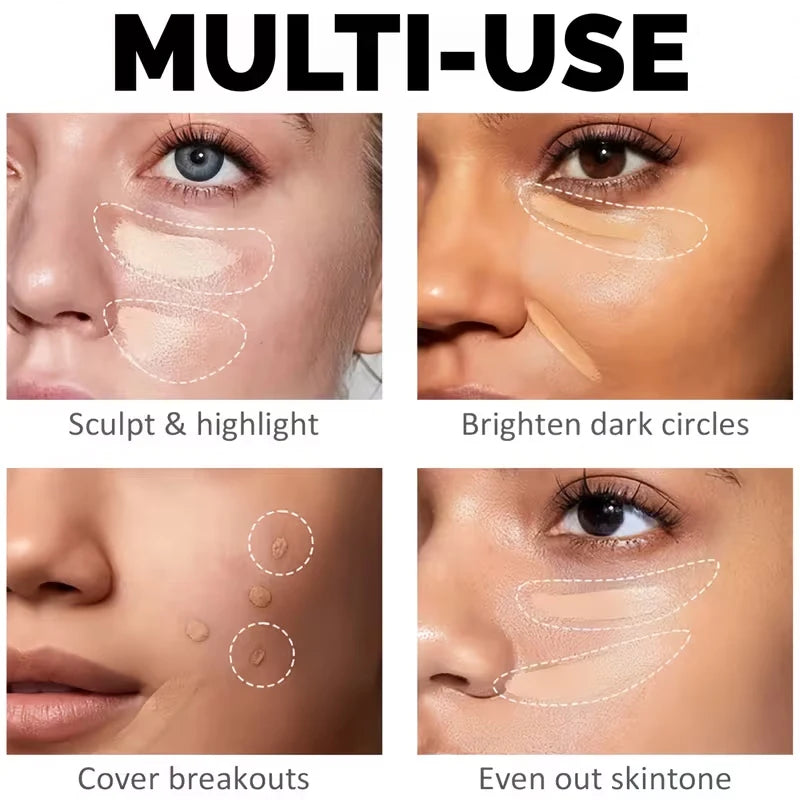 3-Color Contour Concealer Palette with Brush | Full Coverage Concealer Palette QXL