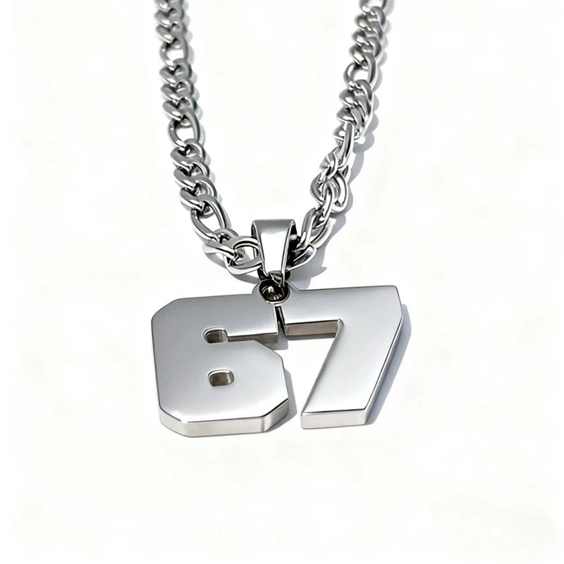 Number 67 Pendant Necklace | Stainless Steel Unisex Chain Pendant Necklace QXL