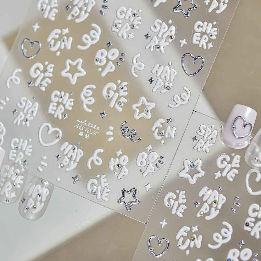 5D Bubble Font Nail Stickers – SPARK HAPPY CHEER Word Decals Nail Art Stickers QXL