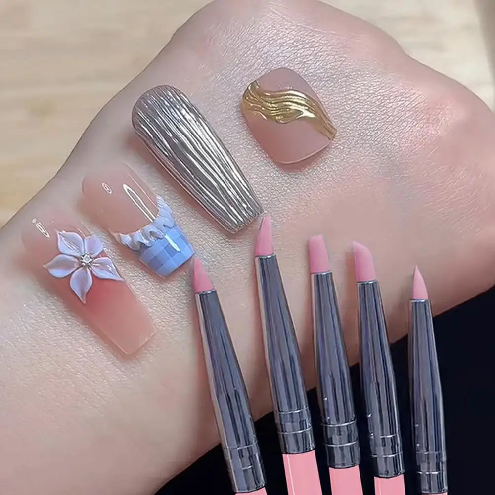 5-Pc Silicone Nail Art Brush Set | UV Gel 3D Dotting Pens Nail Art Brush Set QXL