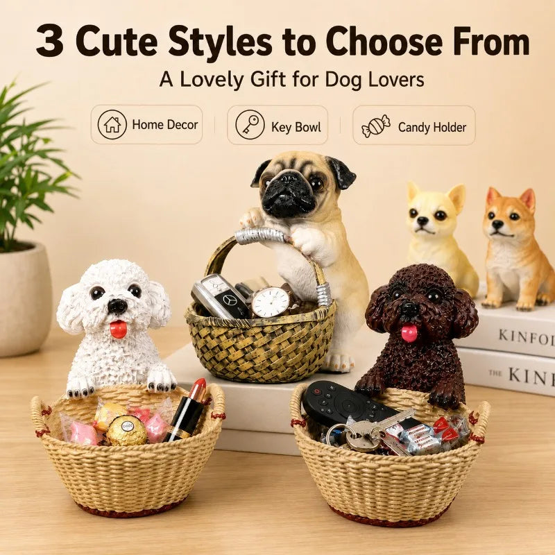 Resin Dog Statue Storage Tray | Key Bowl & Desktop Organizer Decorative Storage Tray QXL