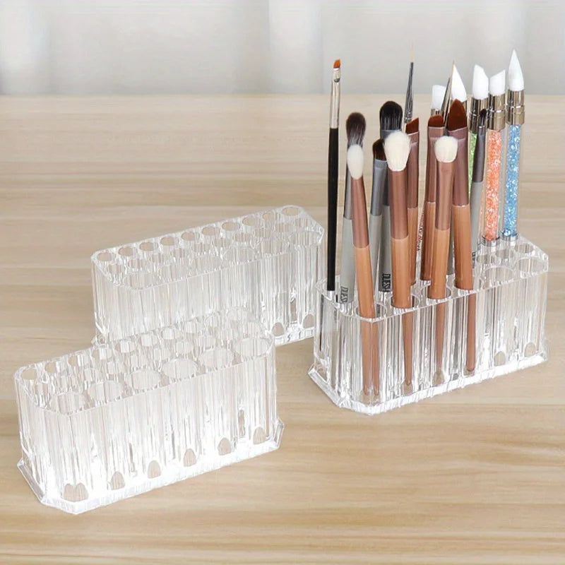 26-Hole Acrylic Nail Art Brush & Makeup Pen Holder Stand Brush & Pen Organizer QXL