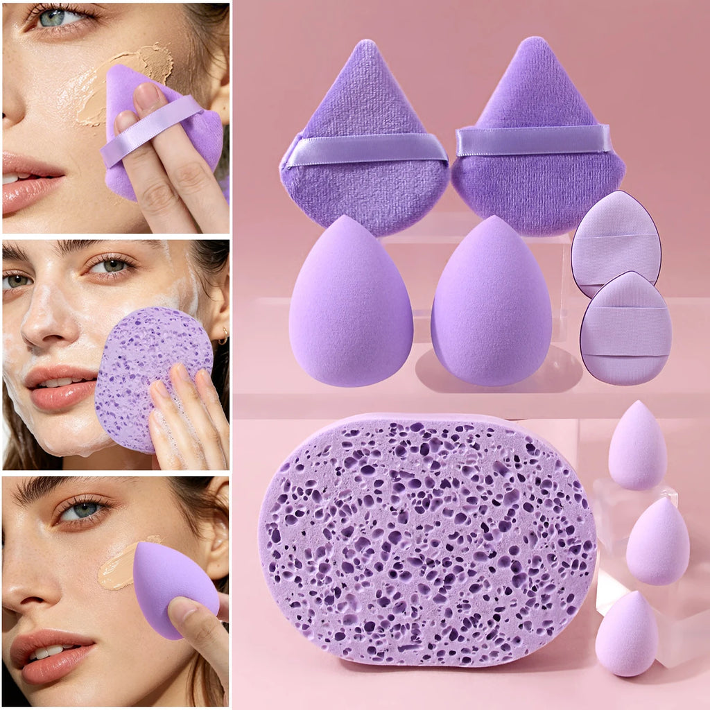 KOSSHOW 10-Pc Purple Makeup Sponge Set | Blending & Puffs Makeup Sponge Set QXL PURPLE