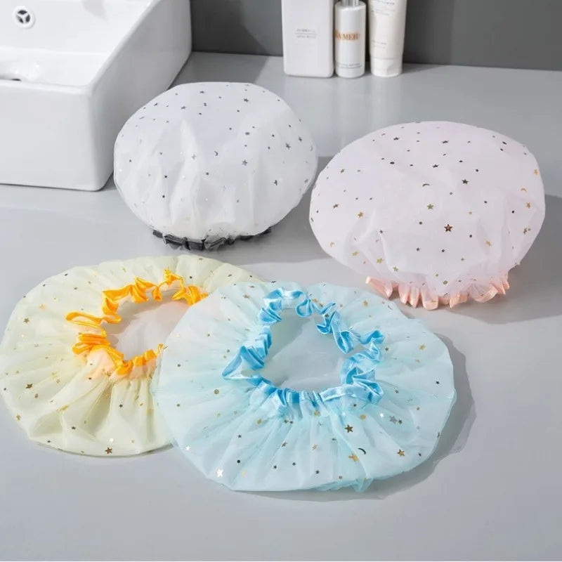 Double-Layer Waterproof Shower Cap | EVA & PVC Star Print Shower Cap QXL
