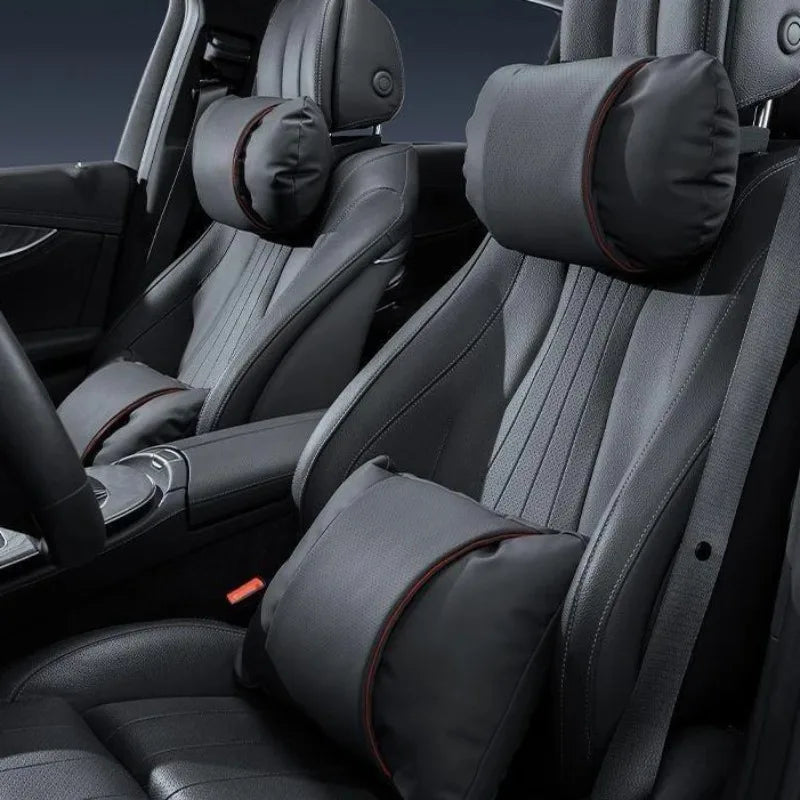 Nappa Leather Car Headrest Neck & Lumbar Pillow Set Car Seat Pillow Set QXL