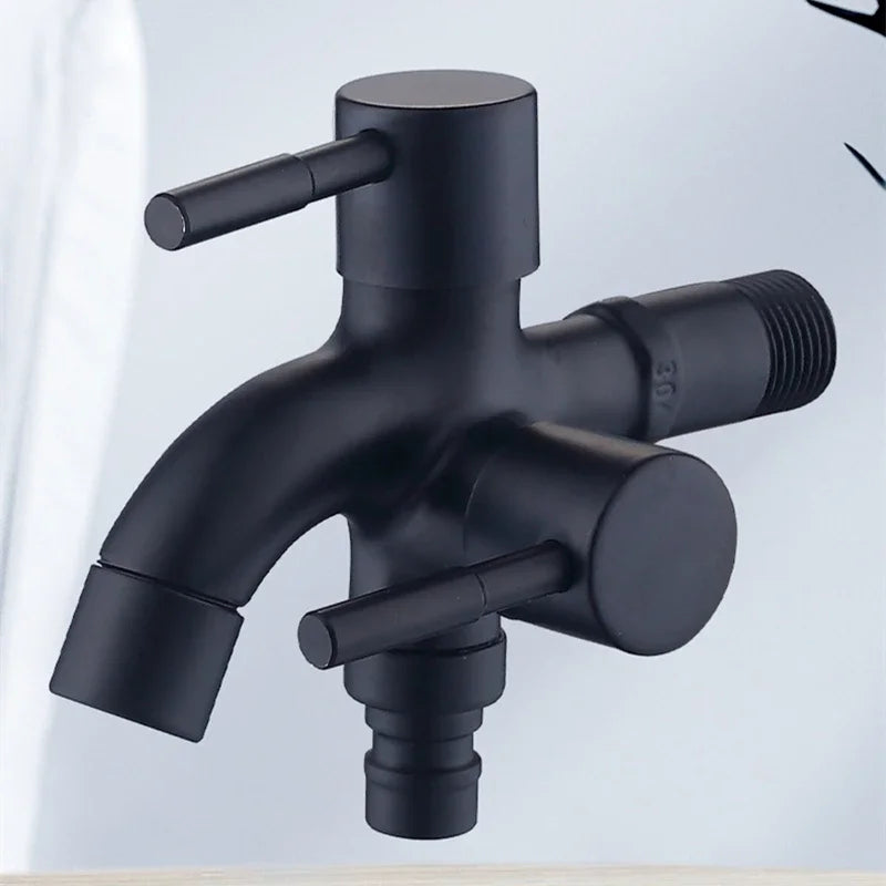 Black Dual-Outlet 304 Stainless Steel Wall Faucet G1/2" Wall Mount Faucet QXL