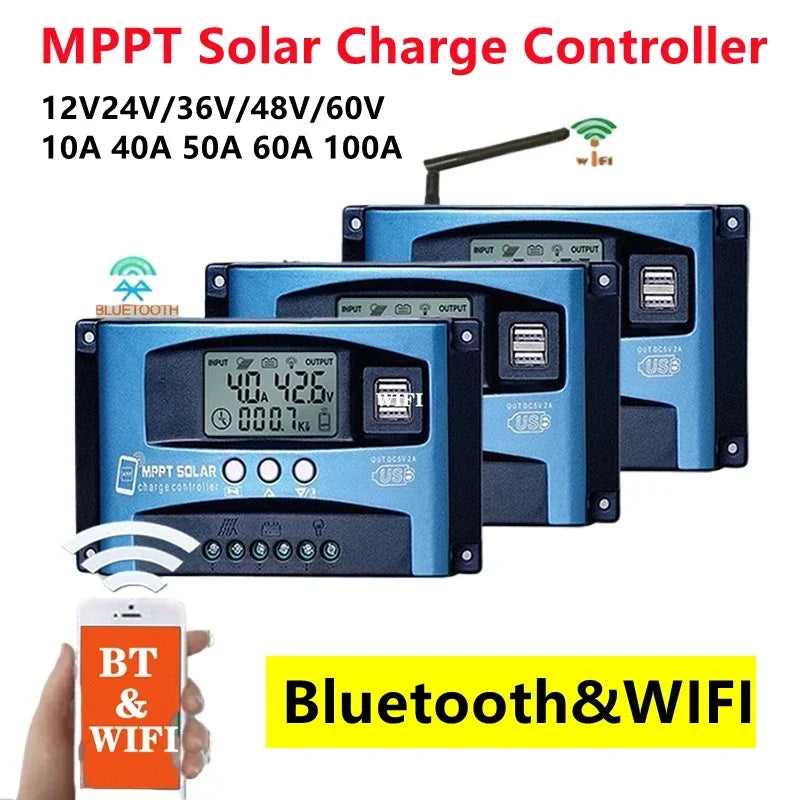 MPPT Solar Charge Controller Bluetooth WiFi LCD 10A–100A Solar Charge Controller QXL