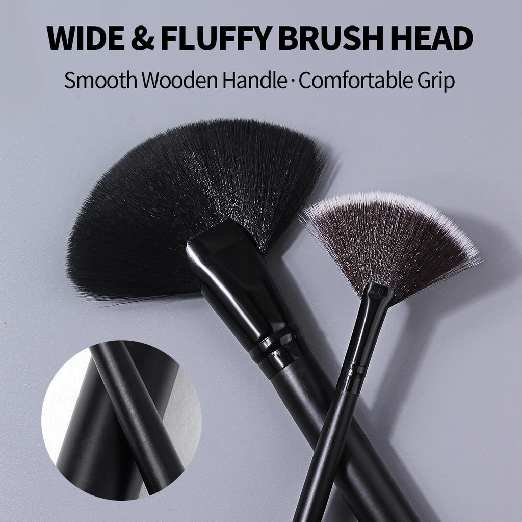 KOSSHOW 2-Pc Fan Makeup Brush Set – Highlight & Powder Fan Makeup Brush Set QXL