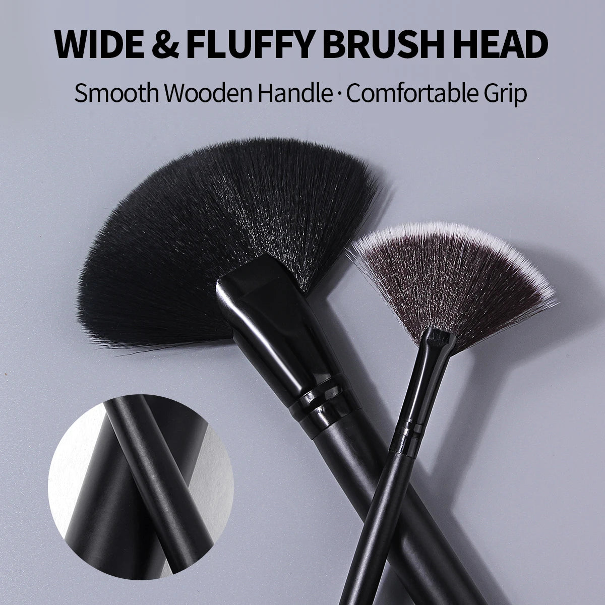 KOSSHOW 2-Pc Fan Makeup Brush Set – Highlight & Powder Fan Makeup Brush Set QXL