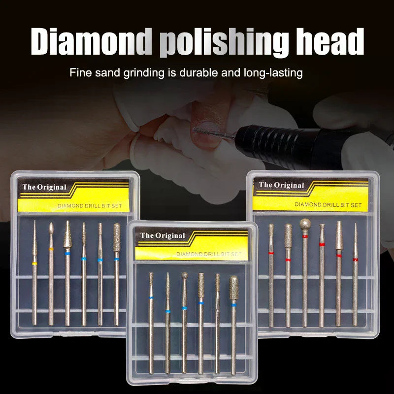 6-Piece Diamond Nail Drill Bits | Cone Tip Cuticle Set Nail Drill Bit Set QXL