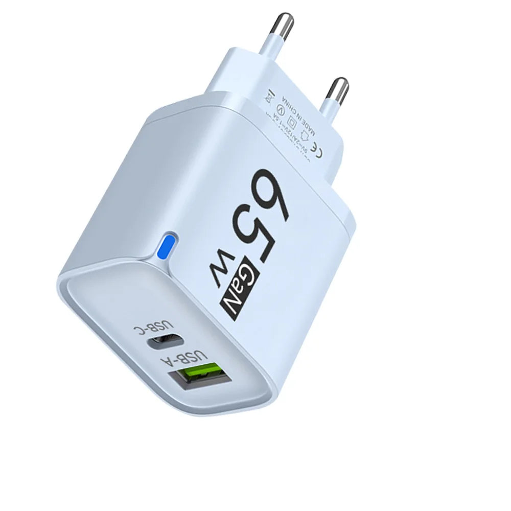 65W GaN USB-C PD Fast Charger QC 3.0 | EU US UK Travel Adapter USB Wall Charger QXL
