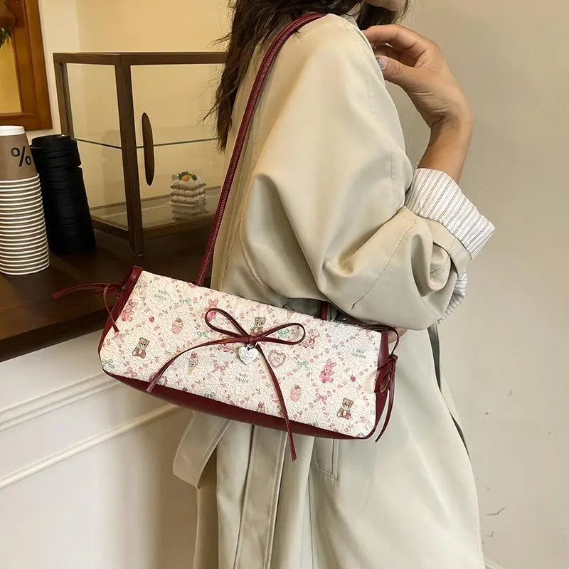 Sweet Bow Cartoon Print Shoulder Bag | Large Capacity Tote Shoulder Tote Bag QXL