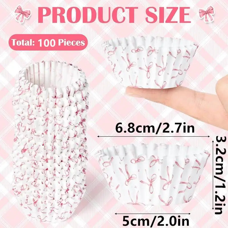 100-Pack Mini Pink Bow Cupcake Liners | Muffin Paper Cases Cupcake Paper Liners QXL