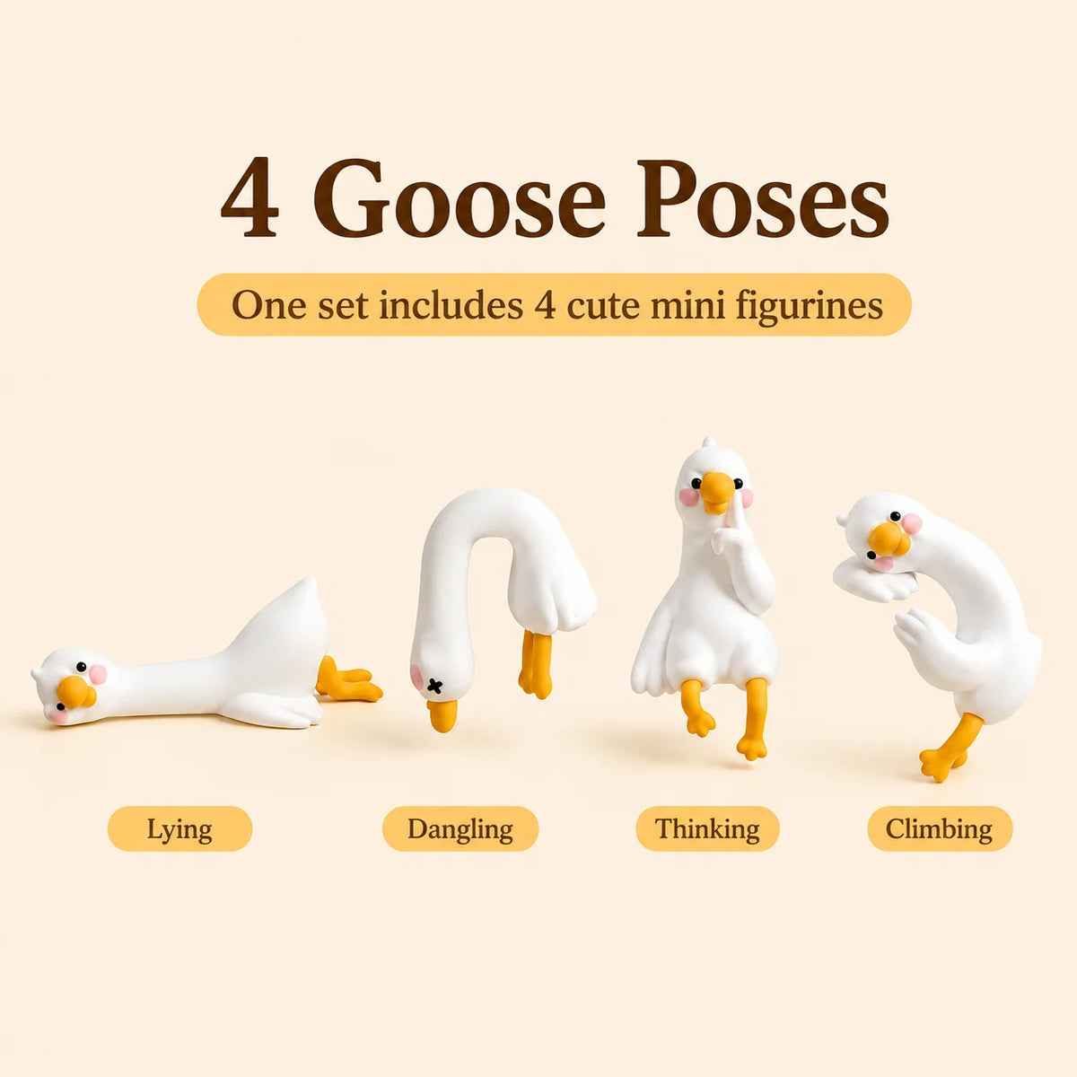 Mini White Goose Resin Figurines – Set of 4 Desk & Decor Resin Figurine Set QXL