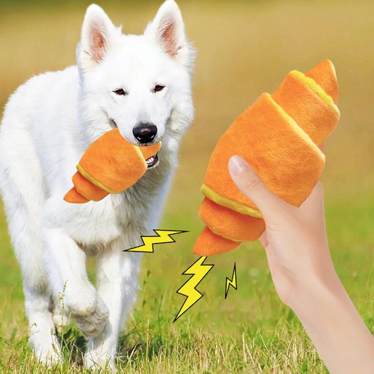 Croissant Squeaky Plush Dog Toy | Puppy Enrichment & Play Plush Dog Toy QXL