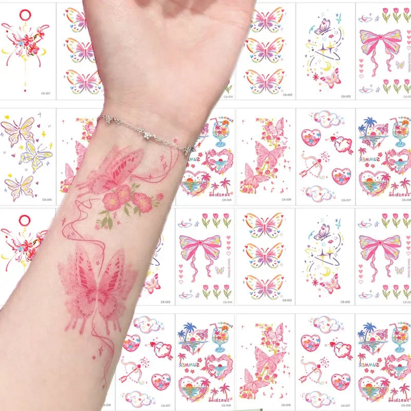 Pink Butterfly Temporary Tattoo Stickers | Waterproof Body Art Temporary Tattoo Stickers QXL