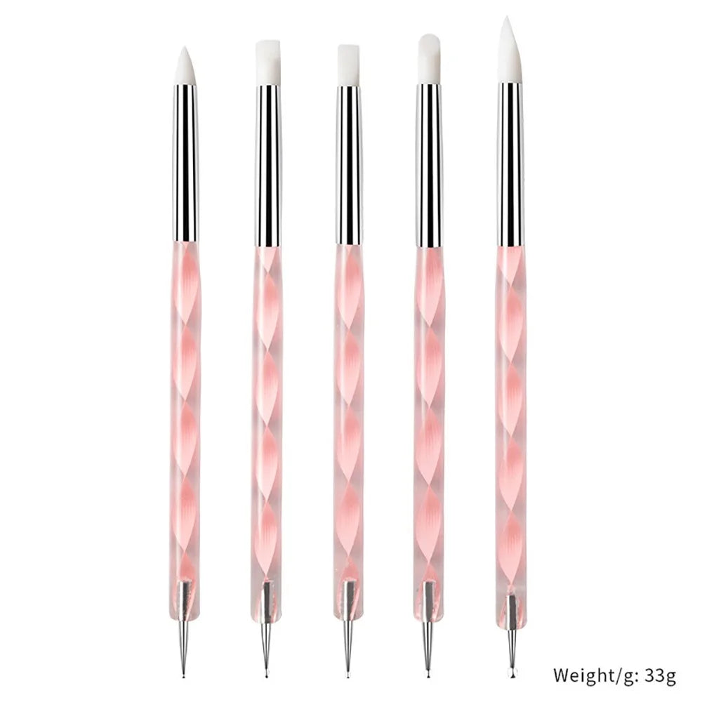 5-Piece 2-Way Nail Art Dotting Pens | Marbling & Flower Set Nail Dotting Pen Set QXL as show