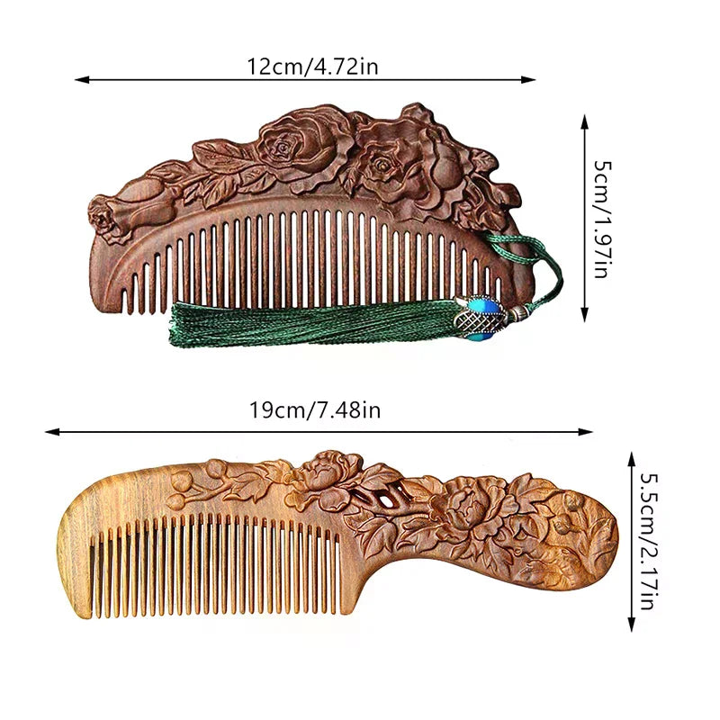 Sandalwood Hand-Carved Hair & Beard Comb | Anti-Static Wooden Hair Comb QXL
