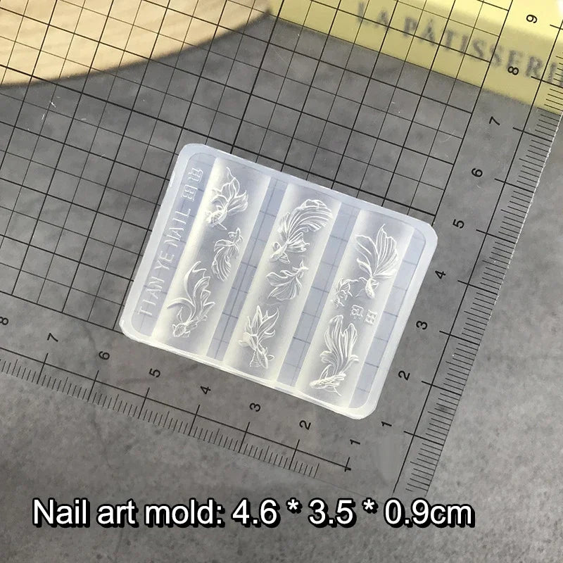 3D Lotus & Fish Silicone Nail Art Mold | DIY Carved Design Nail Art Mold QXL