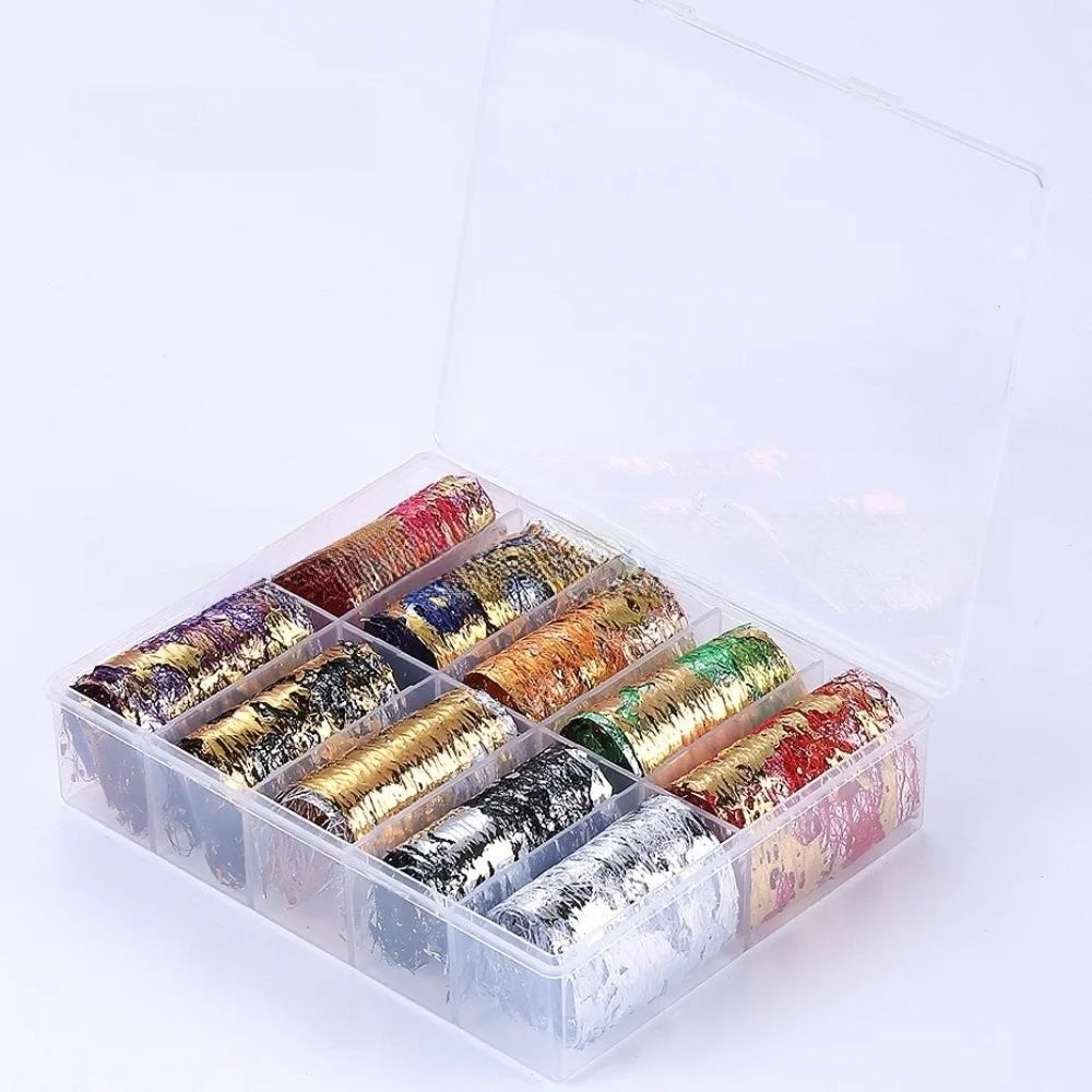 10-Roll Nail Foil Stickers | Gold Silver Floral Chameleon Decals Nail Foil Stickers QXL C