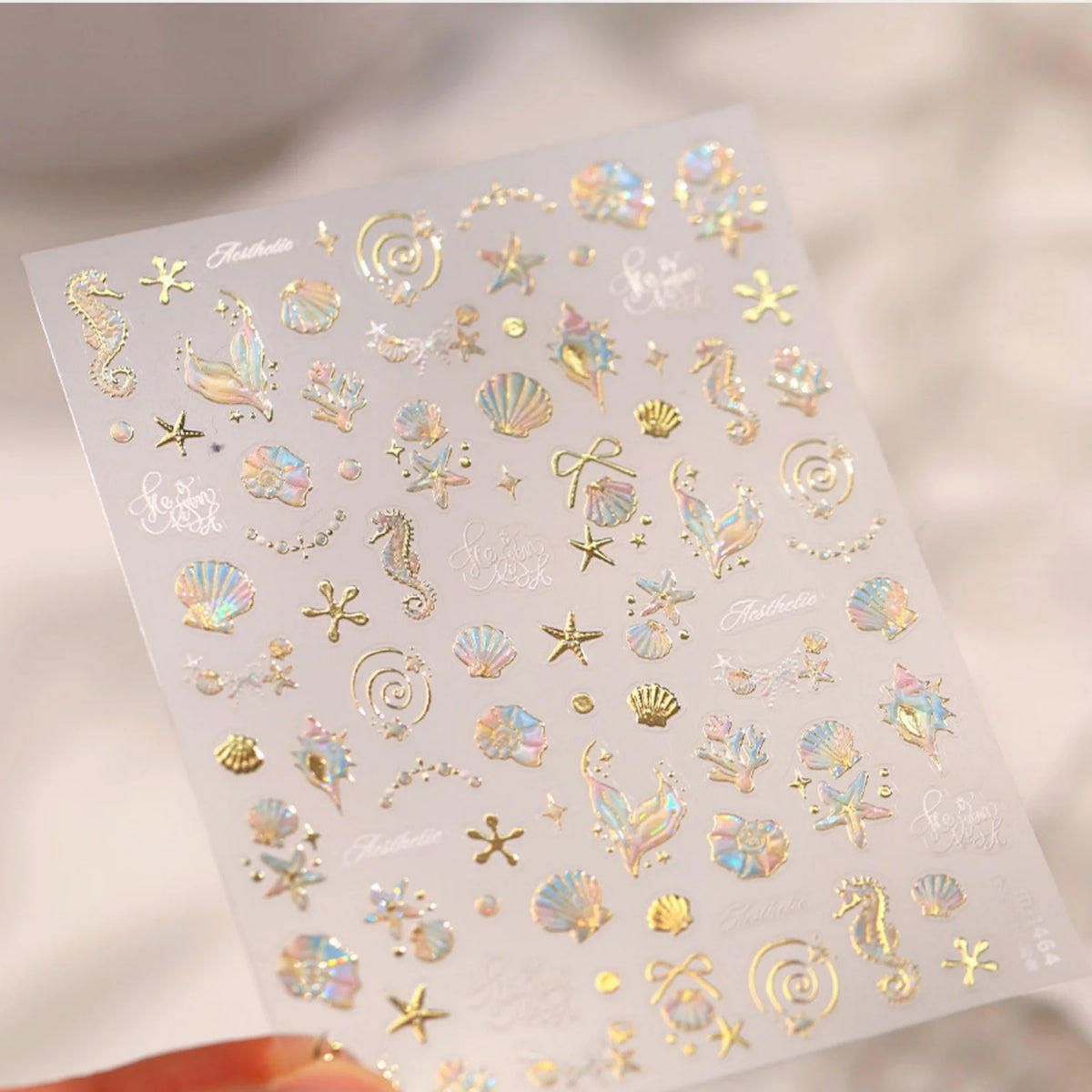 5D Golden Marine Nail Stickers – Seahorse Shell Starfish Decals Nail Art Stickers QXL