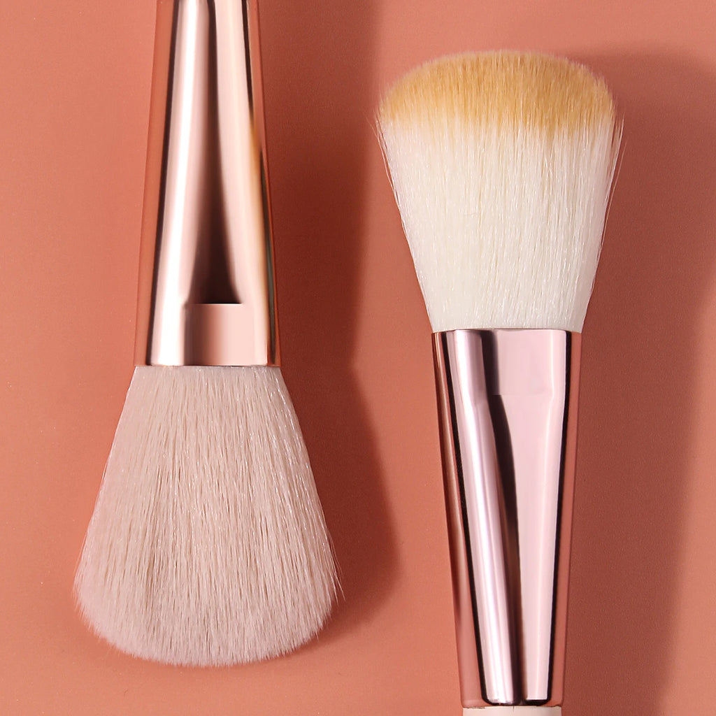 4-Piece Blush Brush & Powder Puff Set | Pink Wood Handles Makeup Brush Set QXL