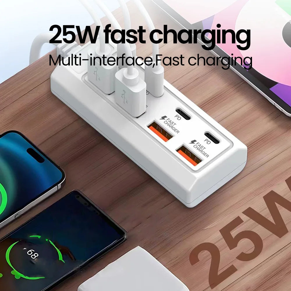 8-in-1 USB Charging Station 25W PD Multi-Port Desktop Hub Multi-Port USB Charger QXL