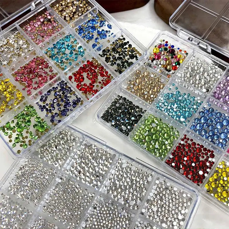 12-Grid Crystal Flatback Nail Rhinestones | DIY Nail Art Nail Art Rhinestones QXL