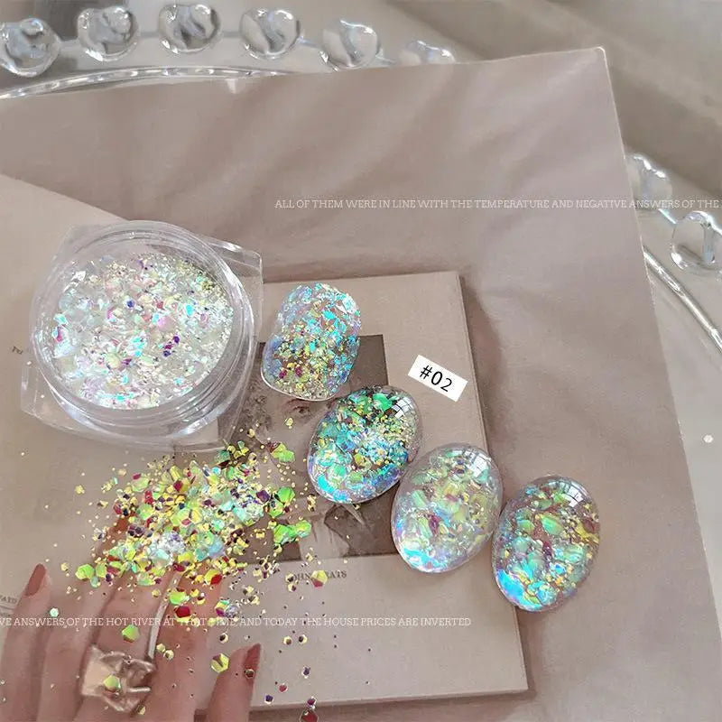 Holographic Iridescent Nail Art Glitter Sequins Jar | PET Nail Art Glitter QXL