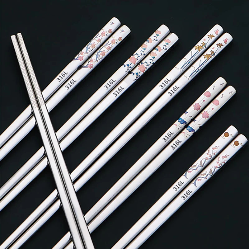 316 Stainless Steel Anti-Slip Chopsticks | Dishwasher Safe Stainless Steel Chopsticks QXL