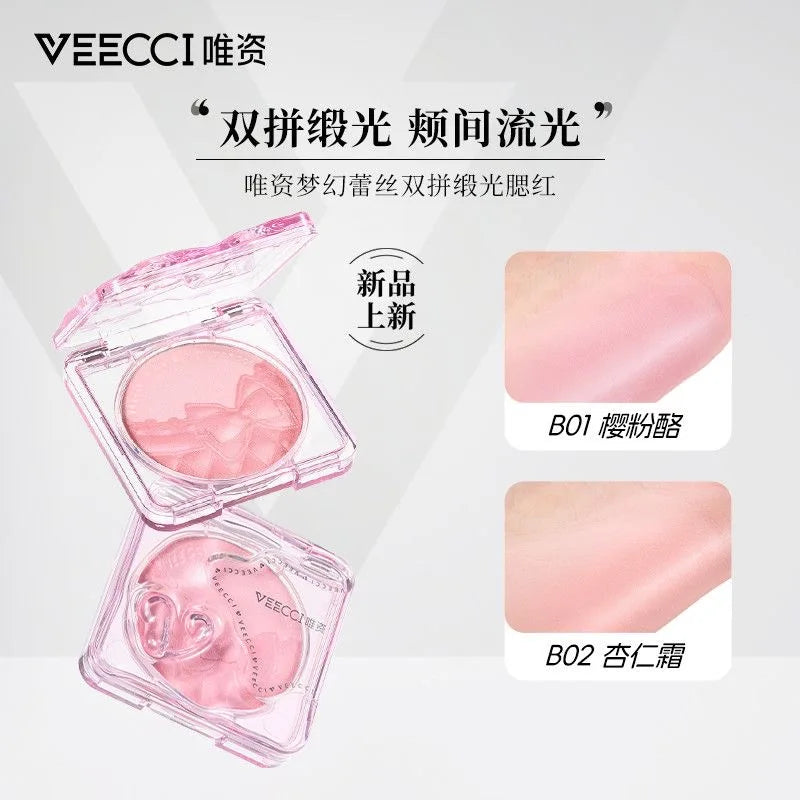 VEECCI Lace Satin Blush – Buildable Pink & Peach Cheek Powder Cheek Blush Powder QXL
