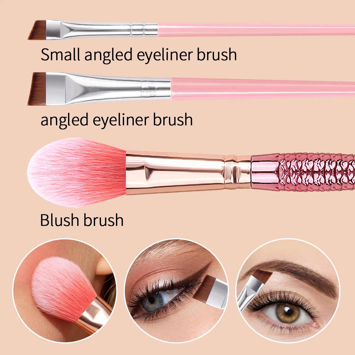 KOSSHOW 3-Pc Makeup Brush Set | Blush & Angled Brow Brushes Makeup Brush Set QXL